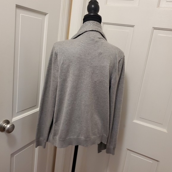NWT DKNY Gray With Sequin Cascading Open Front Cardigan size xs/small - Picture 5 of 11